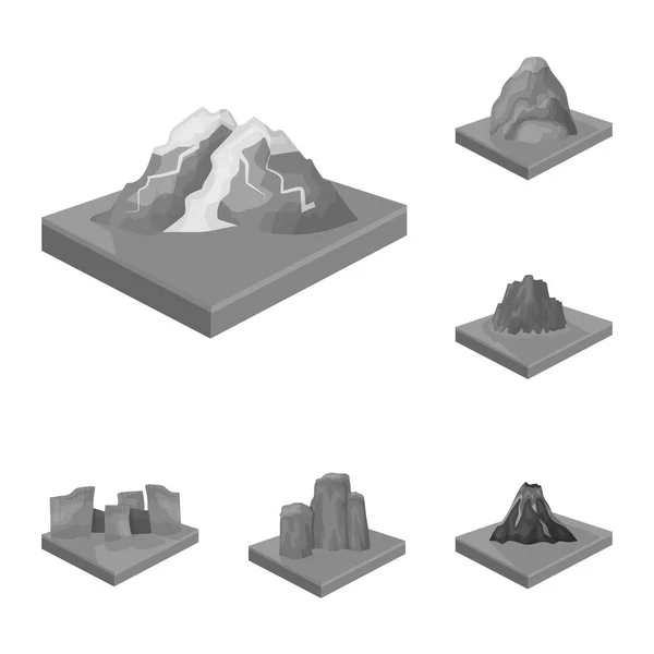Montagne, icone monocromatiche massicce nella collezione set per il design. La superficie del vettore terra simbolo isometrico stock web illustrazione . — Vettoriale Stock