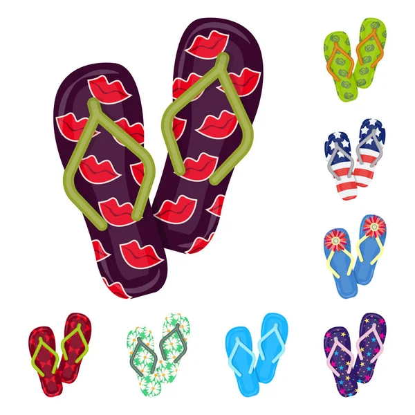 Flip-flops ícones de desenhos animados na coleção de conjuntos para design. Sapatos de praia símbolo vetorial ilustração web stock . —  Vetores de Stock