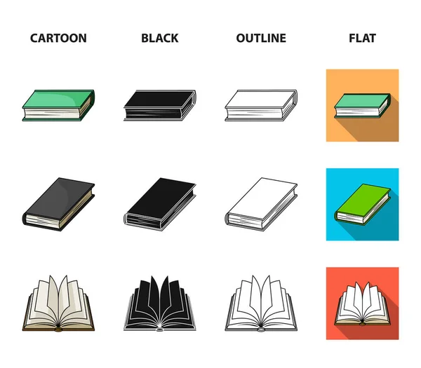 Různé druhy knih. Knihy sada kolekce ikon v karikatuře, černá, obrys, plochý vektor symbol akcií ilustrace web. — Stockový vektor
