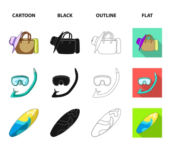 Diving, surfing, cocktail.Summer vacation set icons in cartoon, black, outline, flat style vector symbol stock illustration web . — стоковый вектор