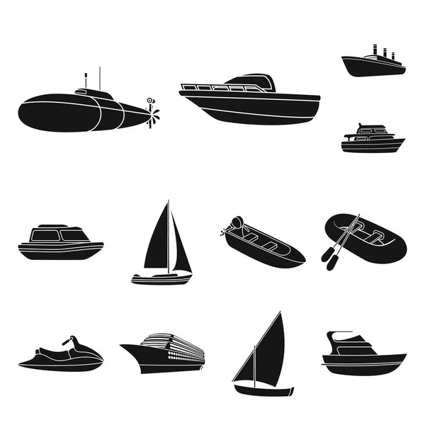 Ícones pretos de transporte de água e mar na coleção de conjuntos para design. Uma variedade de barcos e navios símbolo vetorial ilustração web . —  Vetores de Stock