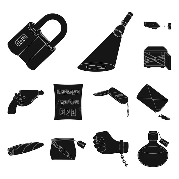 Iconos negros de la agencia de detectives en colección de conjuntos para diseño. Crimen e investigación vector símbolo stock web ilustración . — Vector de stock