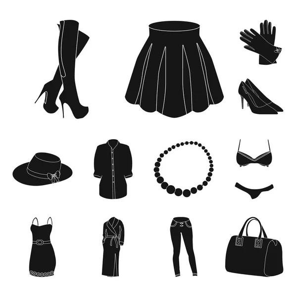 Frauen Kleidung schwarze Symbole in Set Sammlung für design.Kleidung Sorten und Accessoires Vektor Symbol Stock Web-Illustration. — Stockvektor