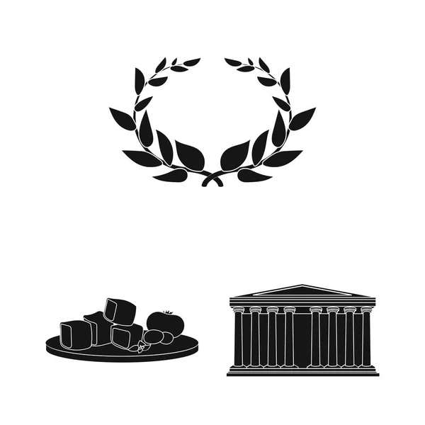 国ギリシャ黒アイコン デザインのセットのコレクション。ギリシャとランドマークのベクトル シンボル ストック web イラスト. — ストックベクタ