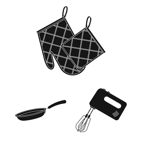 Küchenausstattung schwarze Symbole in Set-Kollektion für Design. Küche und Zubehör Vektor Symbol Stock Web Illustration. — Stockvektor