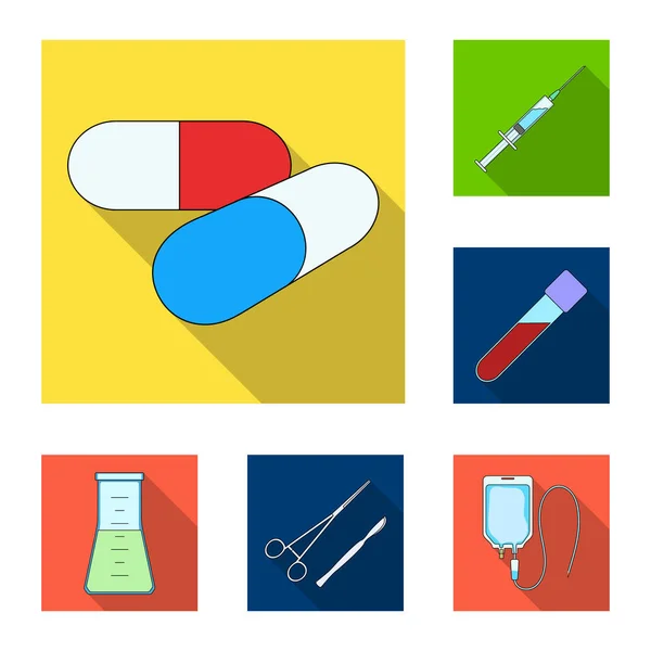 Medicine and treatment flat icons in set collection for design. Medicine and equipment vector symbol stock web illustration. — Stock Vector