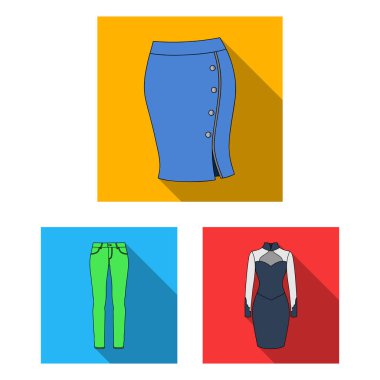 Kadın giyim set koleksiyonu tasarım için düz simgeler. Sembol stok web illüstrasyon vektör giyim çeşitleri ve aksesuarlar.