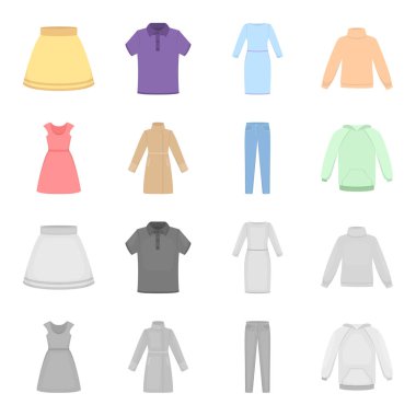 Elbise kısa kollu, pantolon, Mont, raglan ile. Çizgi film, tek renkli stil vektör simge stok çizim web giyim koleksiyonu Icons set.