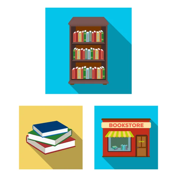 Biblioteca e livraria ícones planos em coleção de conjuntos para design. Livros e mobiliário símbolo vetorial ilustração web stock . — Vetor de Stock