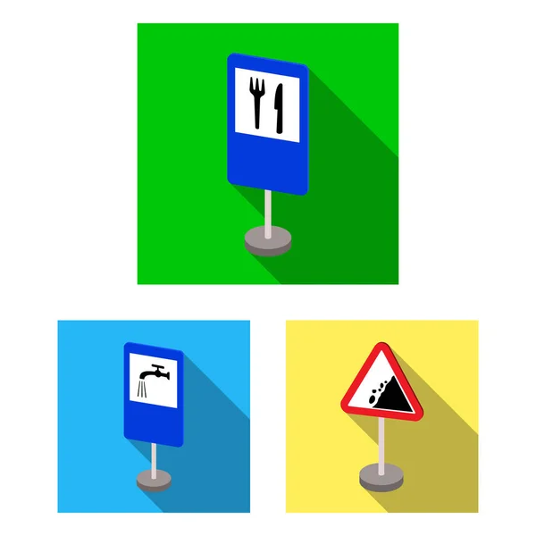 Diferentes tipos de sinais de estrada ícones planos na coleção de conjuntos para design. Sinais de advertência e proibição Símbolos vetoriais ilustração web . — Vetor de Stock