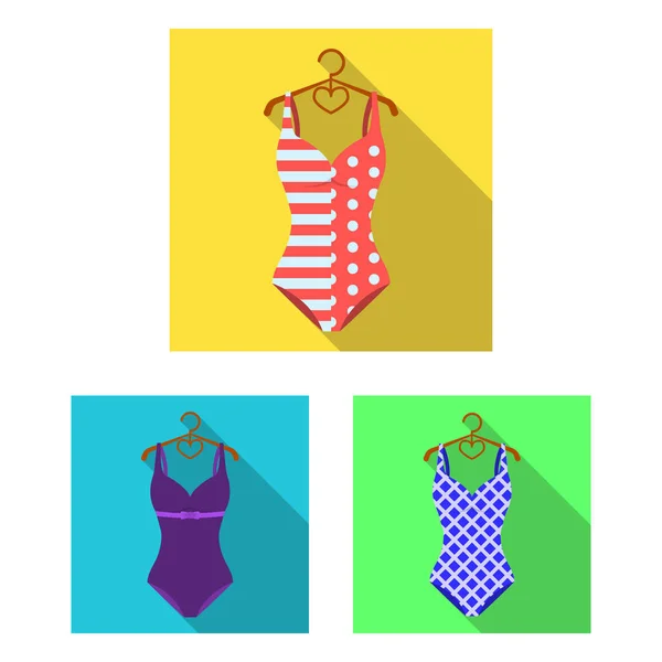 Diferite tipuri de costume de baie pictograme plate în colecția de seturi pentru design. Accesorii de înot simbol vector stoc ilustraţie web . — Vector de stoc