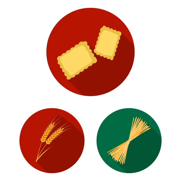 Tipos de iconos planos de pasta en la colección de conjuntos para el diseño. Macarrones imaginados para comer vector símbolo stock web ilustración . — Vector de stock