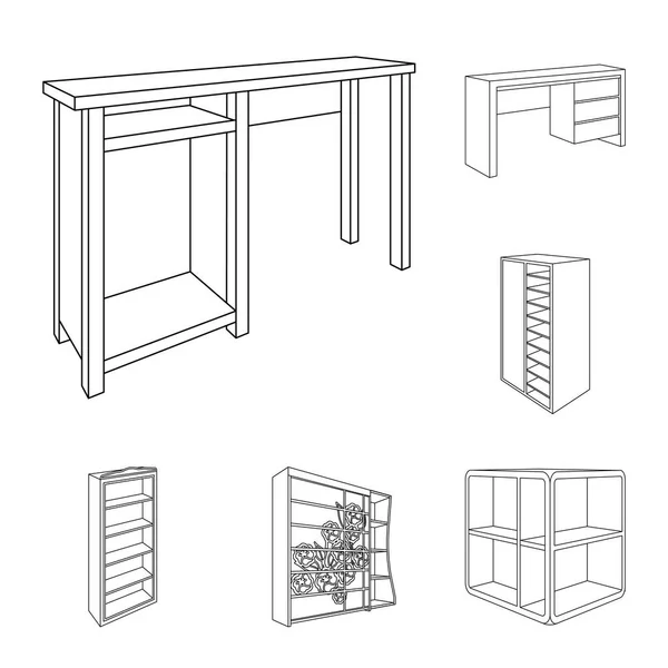 Bedroom furniture outline icons in set collection for design. Modern wooden furniture isometric vector symbol stock web illustration. — Stock Vector