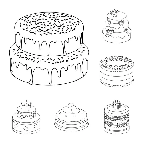 Ícones de esboço de bolo e sobremesa na coleção de conjuntos para design. feriado bolo vetor símbolo web ilustração . — Vetor de Stock