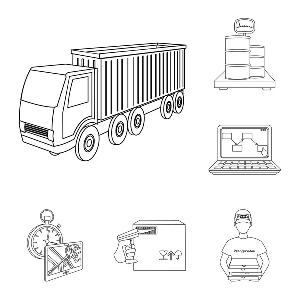 Ícones de esboço de logística e entrega na coleção de conjuntos para design. Transporte e equipamento símbolo vetorial isométrico ilustração web . — Vetor de Stock