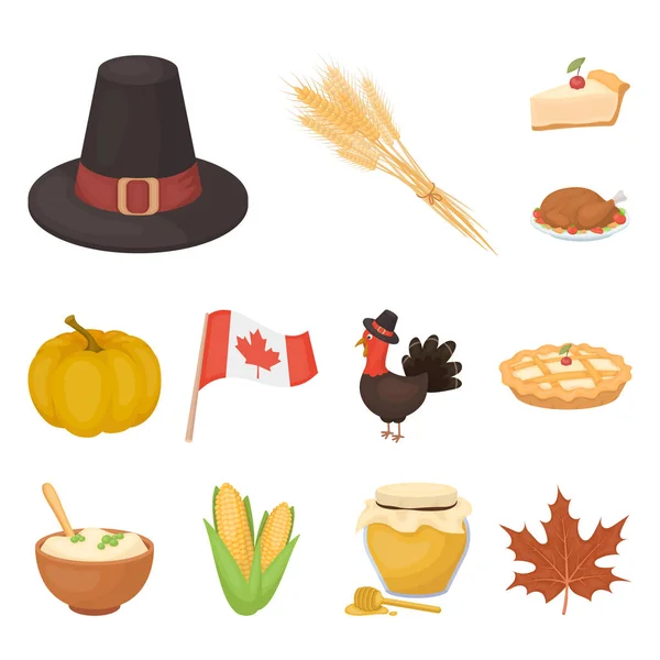 Kanada Hari Thanksgiving kartun ikon dalam koleksi set untuk desain. Kanada dan vektor tradisi simbol saham gambar web . - Stok Vektor