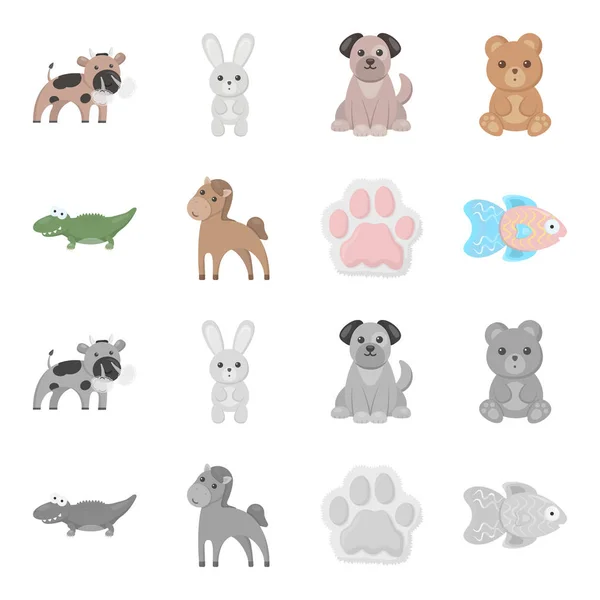 Un dessin animé irréaliste, des icônes animales monochromes dans une collection de décors pour le design. Jouet animaux vecteur symbole stock web illustration . — Image vectorielle