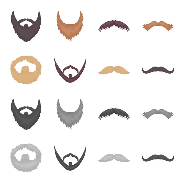 Bigode e barba, desenhos animados penteados, ícones monocromáticos na coleção de conjuntos para design. Elegante corte de cabelo vetor símbolo web ilustração . — Vetor de Stock