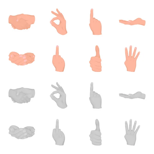 Palmeras juntas, grandes, sin nombre. Los gestos de la mano establecen iconos de la colección en dibujos animados, el estilo monocromo vector símbolo stock ilustración web . — Vector de stock