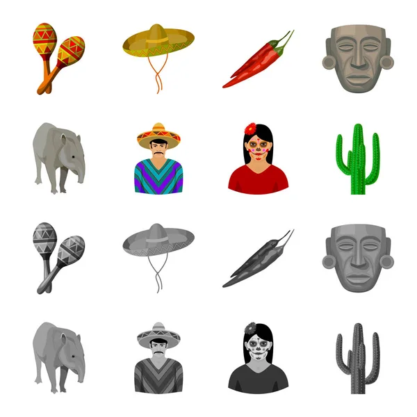 stock vector Tapir Mexican animal, a Mexican in national clothes in a poncho, a woman with a flower, a cactus. Mexico country set collection icons in cartoon,monochrome style vector symbol stock illustration web.