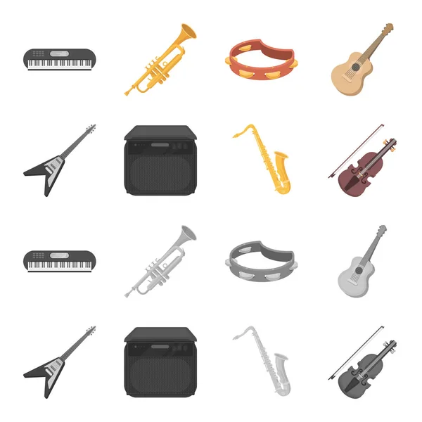 Guitarra eléctrica, altavoz, saxofón, violina.Instrumentos de música conjunto de iconos de la colección en la historieta, el estilo monocromo vector símbolo stock illustration web . — Vector de stock