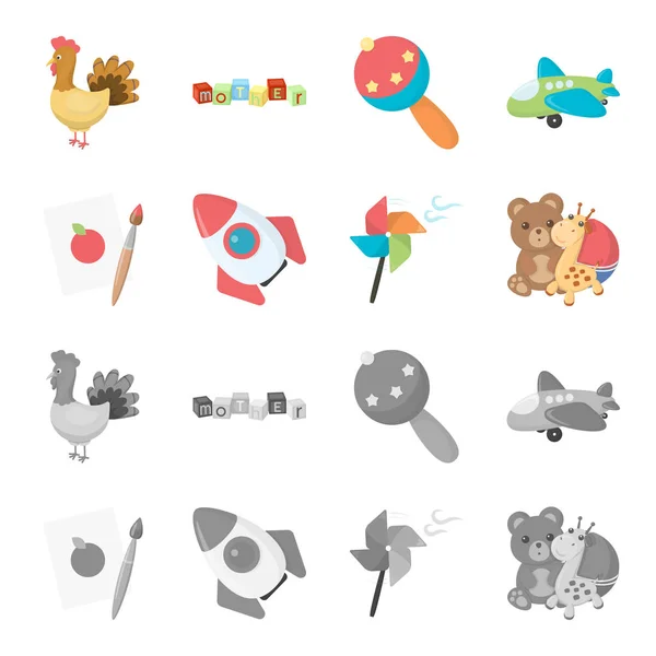 Дитяча іграшка мультфільм, монохромні іконки в наборі колекції для дизайну. Гра і розв'язка Векторний символ стокова веб-ілюстрація . — стоковий вектор