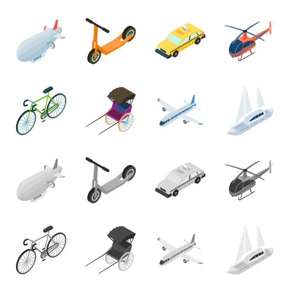 Bicicleta, rickshaw, plano, yacht.Transport conjunto de iconos de la colección en la historieta, el estilo monocromo vector símbolo stock illustration web . — Vector de stock