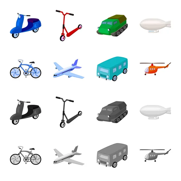 Kolo, letadlo, autobus, vrtulník typy dopravy. Dopravní nastavení kolekce ikon v karikatuře, monochromatické stylu vektor symbol akcií ilustrace web. — Stockový vektor