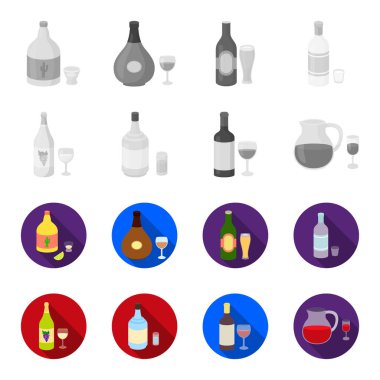 Beyaz şarap, kırmızı şarap, cin, sangria. Alkol toplama simgeler tek renkli, düz stil vektör simge stok çizim web ayarla..