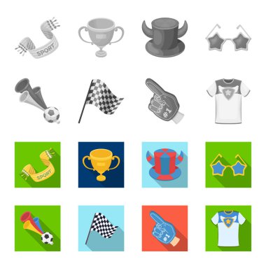 Boru, üniforma ve diğer öznitelikleri fanlar. Hayranları toplama simgeler tek renkli, düz stil vektör simge stok çizim web ayarla..