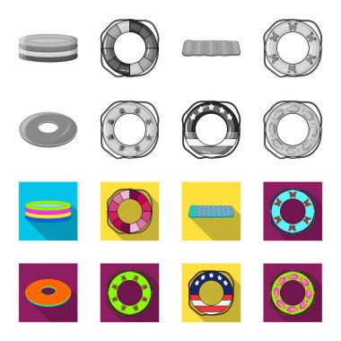 Çok renkli Yüzme set koleksiyonu tasarım için tek renkli, düz simgeler daire içine alın. Farklı lifebuoys sembol stok web illüstrasyon vektör.