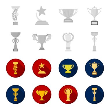 Altın Kupa siyah-beyaz set koleksiyonu tasarım için düz simgeler. Kazananlar Kupası vektör simge stok web çizim.