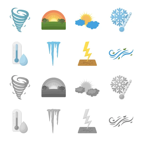 Humedad, carámbanos, rayos, viento. Clima conjunto de iconos de colección en la historieta, el estilo monocromo vector símbolo stock ilustración web . — Vector de stock