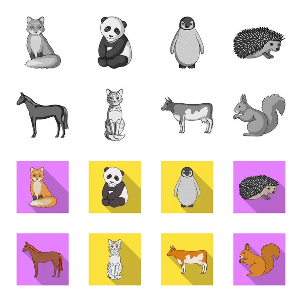 Cheval, vache, chat, écureuil et d'autres types d'animaux.Animaux mis icônes de la collection en monochrome, style plat symbole vectoriel illustration web . — Image vectorielle
