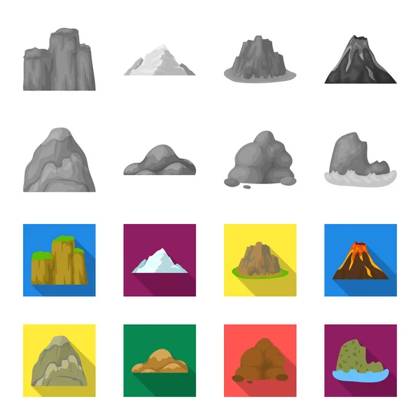 Rocas, una montaña redondeada, rocas en el mar. Diferentes montañas set colección iconos en monocromo, vector de estilo plano símbolo stock ilustración web . — Archivo Imágenes Vectoriales