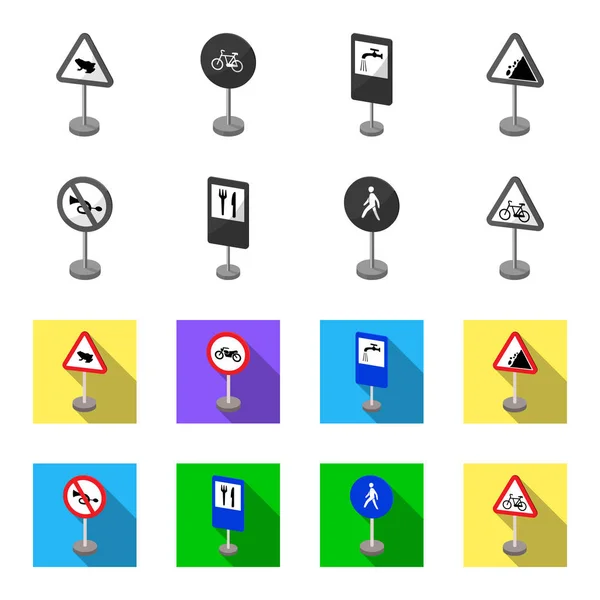 Verschiedene Arten von Verkehrsschildern monochrom, flache Symbole in Set-Kollektion für Design. Warn- und Verbotsschilder Vektor Symbol Stock Web Illustration. — Stockvektor