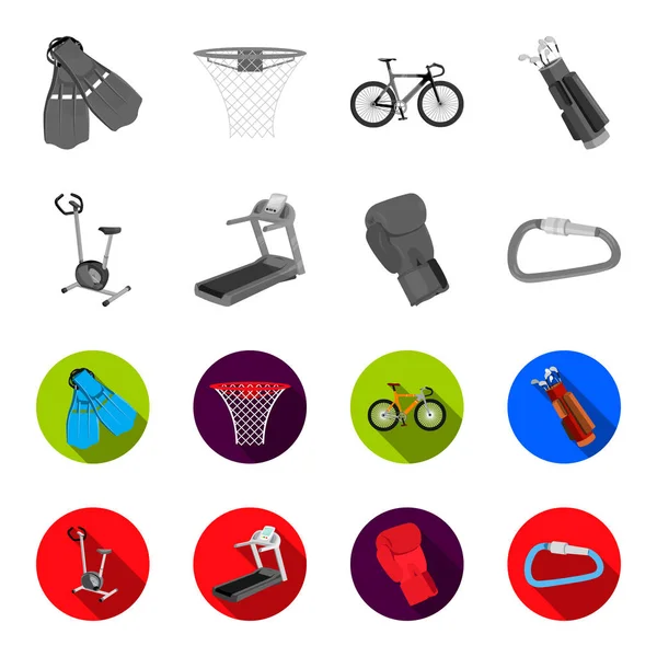 Exercise bike, treadmill, glove boxer, lock. Sport set collection icons in monochrome,flat style vector symbol stock illustration web. — Stock Vector