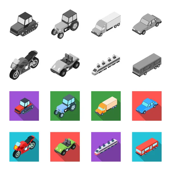 Motorrad, Golfwagen, Zug, Bus. Transport Set Sammlung Symbole in monochrom, flachen Stil Vektor Symbol Stock Illustration Web. — Stockvektor