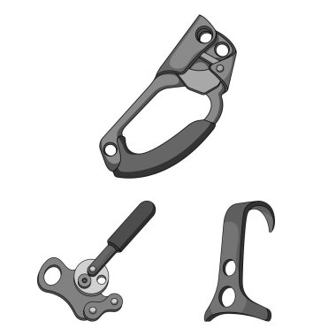 Dağcılık ve set koleksiyonu tasarım için tek renkli simgeler tırmanma. Ekipman ve aksesuarları sembol stok web illüstrasyon vektör.