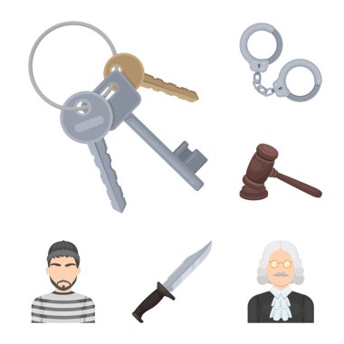 Hapishane ve set koleksiyonu tasarım için criminalcartoon simgeler. Hapishane ve öznitelikleri sembol stok web illüstrasyon vektör.
