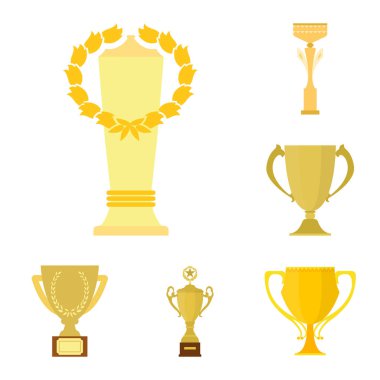 Set koleksiyonu tasarım için Gold Cup çizgi film simgeler. Kazananlar Kupası vektör simge stok web çizim.