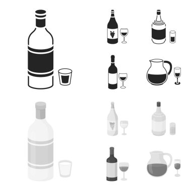 Beyaz şarap, kırmızı şarap, cin, sangria. Alkol toplama simgeler siyah, monochrom stil vektör simge stok çizim web içinde ayarla..