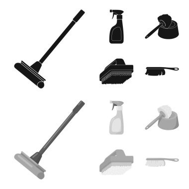 Set koleksiyonu tasarım için monochrom simgeleri hizmetçi siyah, temizlik ve. Vektör simge stok web illüstrasyon Temizleme için donatım.