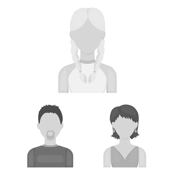 Avatar en gezicht zwart-wit pictogrammen in set collectie voor design. Een persoon uiterlijk symbool voorraad web vectorillustratie. — Stockvector