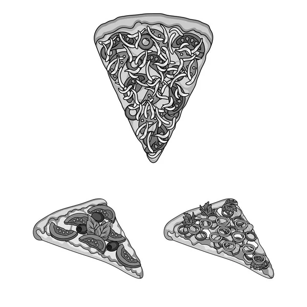 Diferentes ícones de pizza monocromática na coleção de conjuntos para design.Pizza alimento vetor símbolo web ilustração . — Vetor de Stock