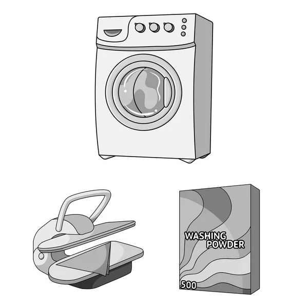 Equipamento de limpeza a seco ícones monocromáticos na coleção de conjuntos para design. Roupa de lavar e passar roupa símbolo vetorial ilustração web . — Vetor de Stock