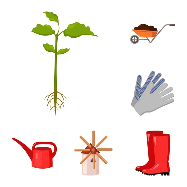 Ícones de desenhos animados de fazenda e jardinagem em coleção de conjuntos para design. Ilustração web do símbolo do vetor da fazenda e do equipamento . — Vetor de Stock