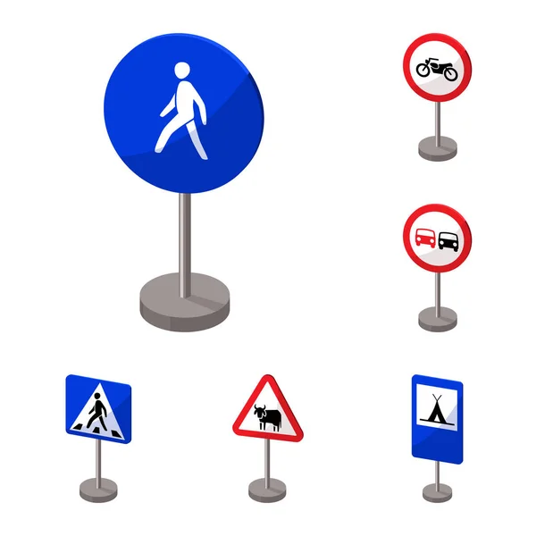 Diferentes tipos de sinais de estrada ícones dos desenhos animados na coleção de conjuntos para design. Sinais de advertência e proibição Símbolos vetoriais ilustração web . — Vetor de Stock
