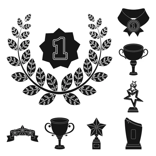 Awards and trophies black icons in set collection for design.Reward and achievement vector symbol stock web illustration. — Stock Vector