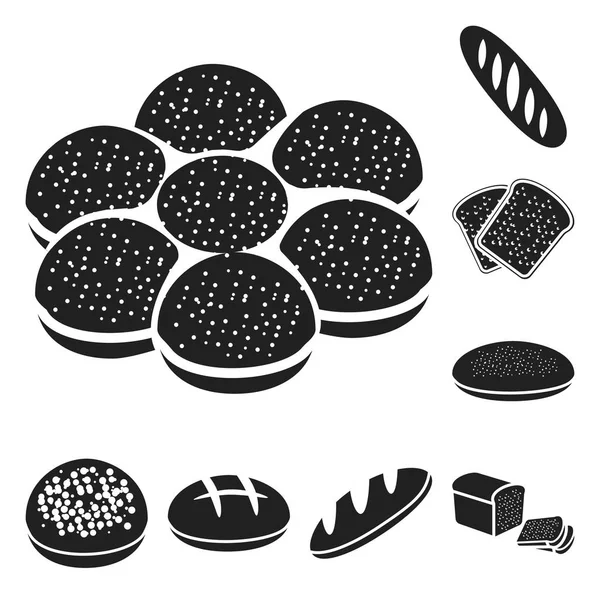 Types d'icônes noires de pain dans la collection de jeu pour le design. Produits de boulangerie symbole vectoriel stock illustration web . — Image vectorielle